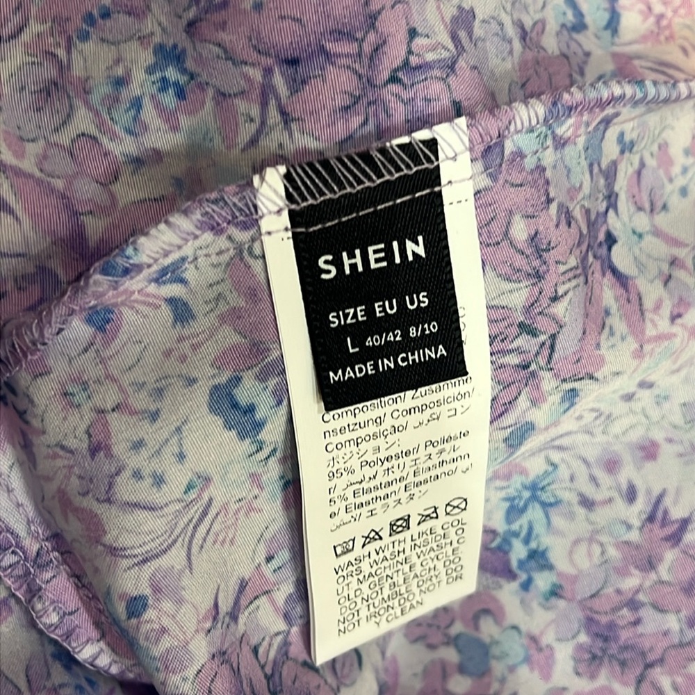 size large shein purple floral patterned ruffled cutout dress - Picture 4 of 4